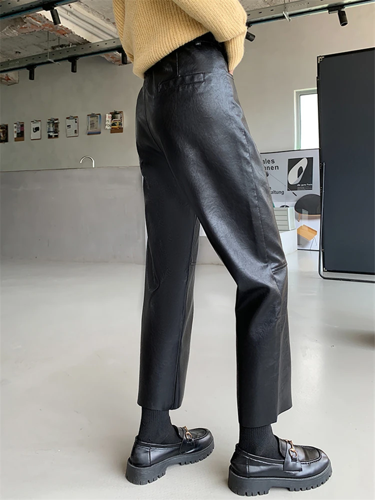 Seoulish Autumn Winter PU Faux Leather Women's Wide Leg Pants High Waist Female Casual Loose Ankle Length Trousers 2023 New - Image 6
