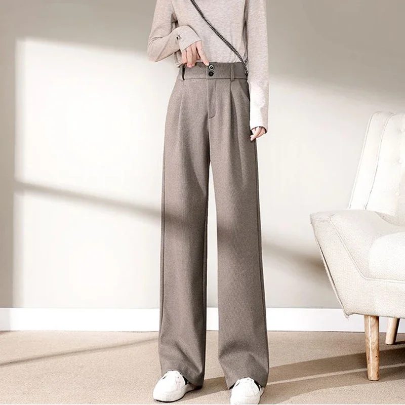 Autumn Winter Girls Comfortable Woolen Pants Female Narrow Straight Leg Trousers Lady Classic Fashion Thicken High Waisted Pants - Image 6