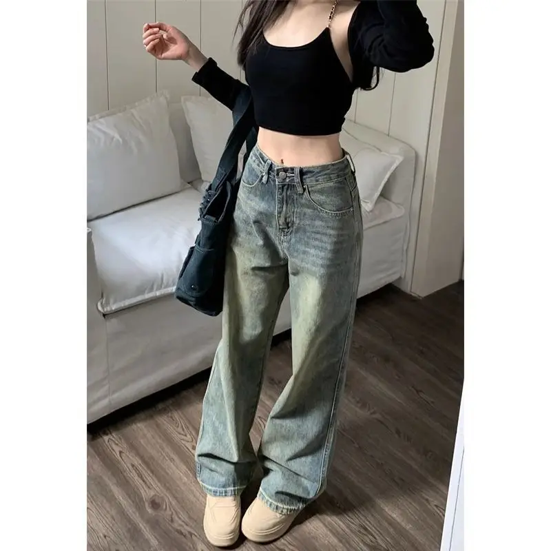 Vintage High-waisted Slimming Jeans American Style Casual Bell Bottoms Versatile Straight-leg Long Pants For Women - Image 4