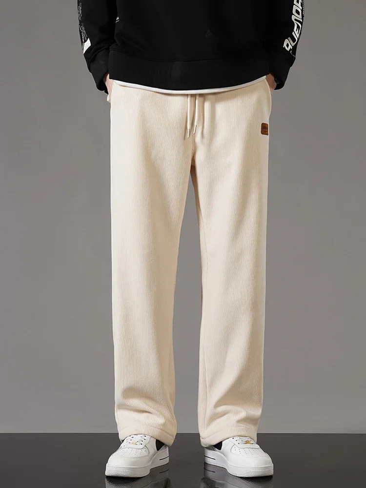 Winter Thick Warm Corduroy Sweatpants Men Fleece Liner Drawstring Straight Loose Track Pants Male Casual Fleece Thermal Trousers - Image 8
