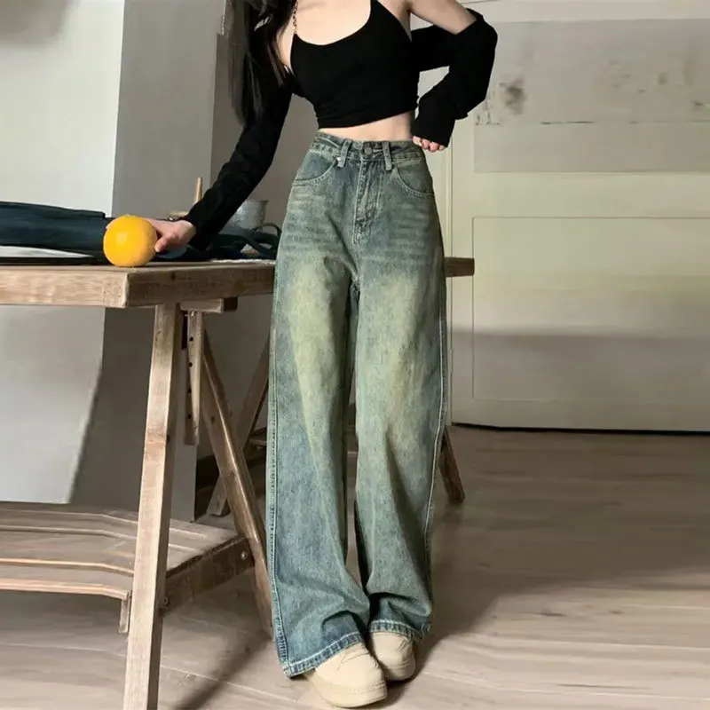 Vintage High-waisted Slimming Jeans American Style Casual Bell Bottoms Versatile Straight-leg Long Pants For Women - Image 3