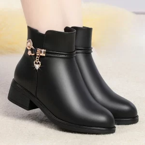Comfort casual women's shoes leathe outdoor cotton flat shoe Fashion antislip snow boot  2024 Winter ladies Velvet Leather Boots