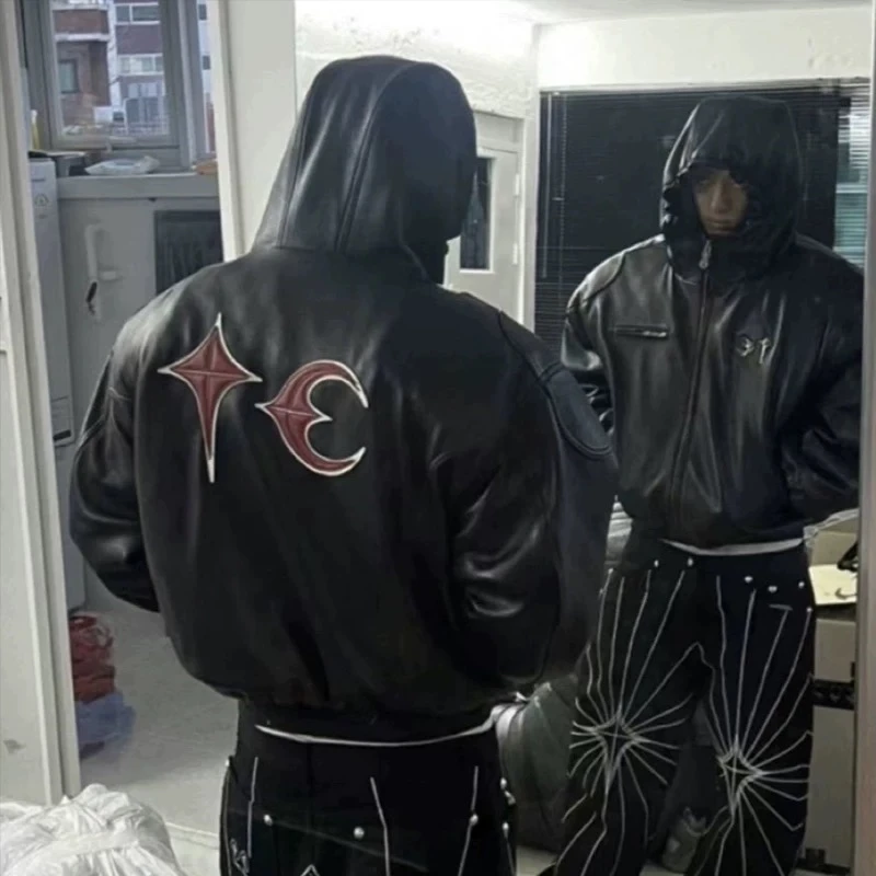 NEW Thug Club High-quality Heavyweight Ins Cotton Leather Jacket Casual Hooded High Street Loose Vintage Street Rock Men Women - Image 7