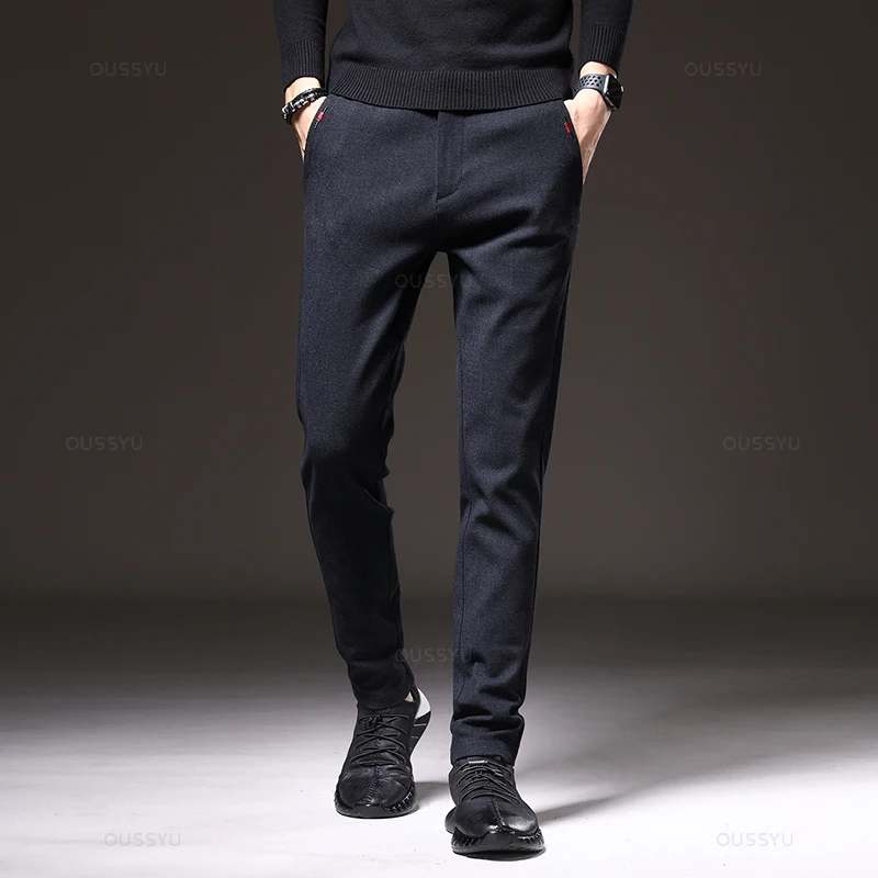 Autumn Men's Casual Pants Business Fashion Elastic Waist Slim Fit Stretch Thick Gray Black Cotton Trousers Male - Image 6