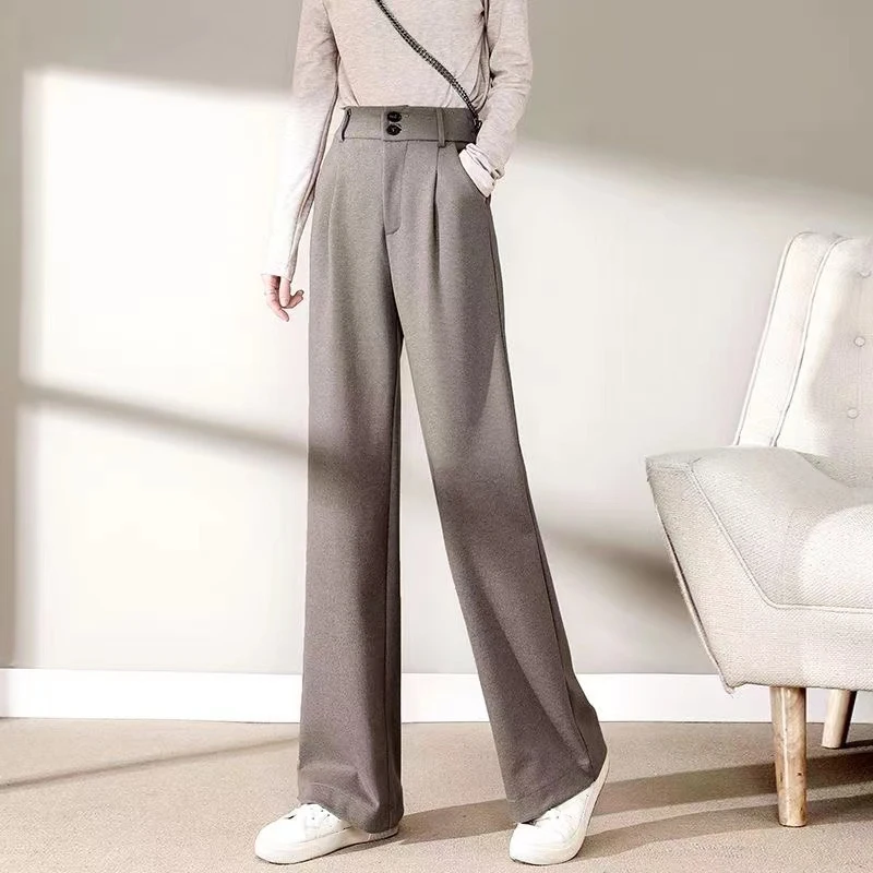 Autumn Winter Girls Comfortable Woolen Pants Female Narrow Straight Leg Trousers Lady Classic Fashion Thicken High Waisted Pants - Image 2