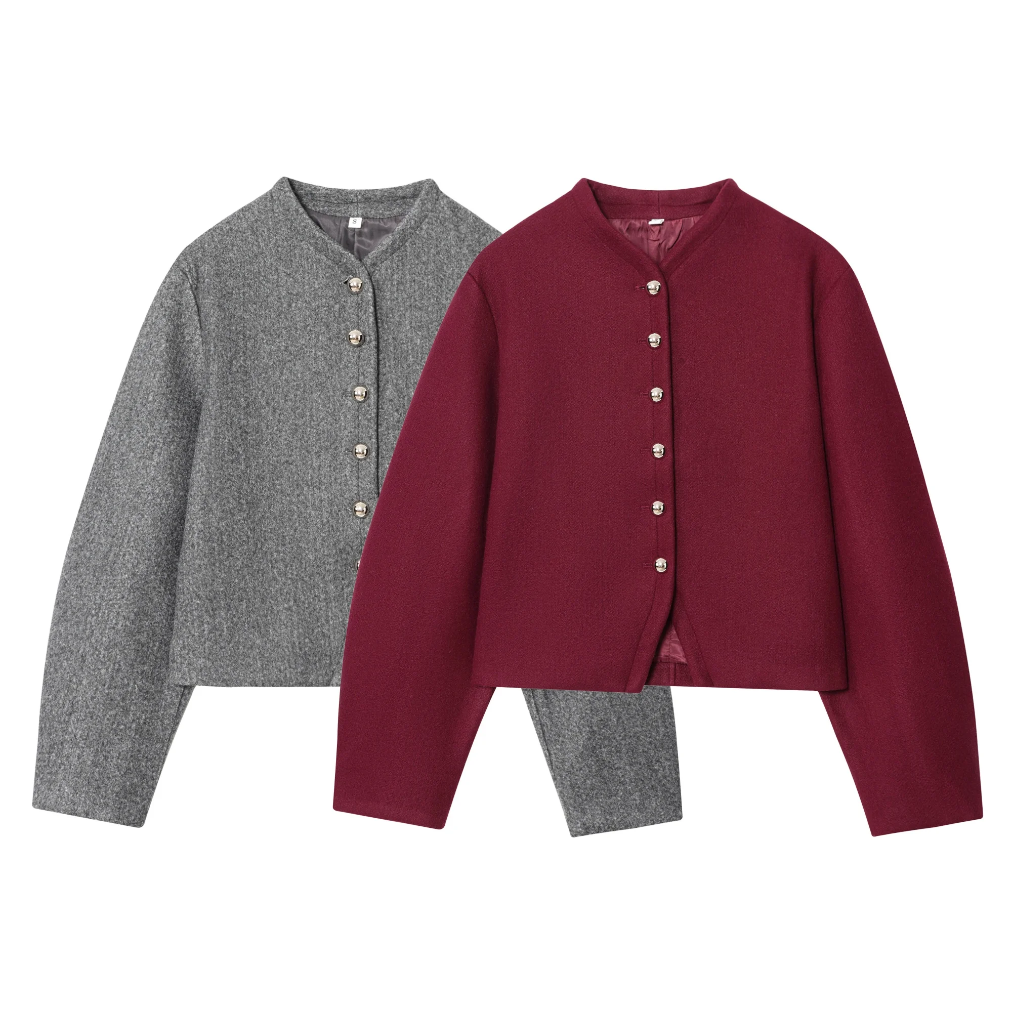 Women Short Jacket Women's Autumn Winter New Fashion Simple Short Coat Round Neck Single Breasted Commuting Casual Jacket Top - Image 4