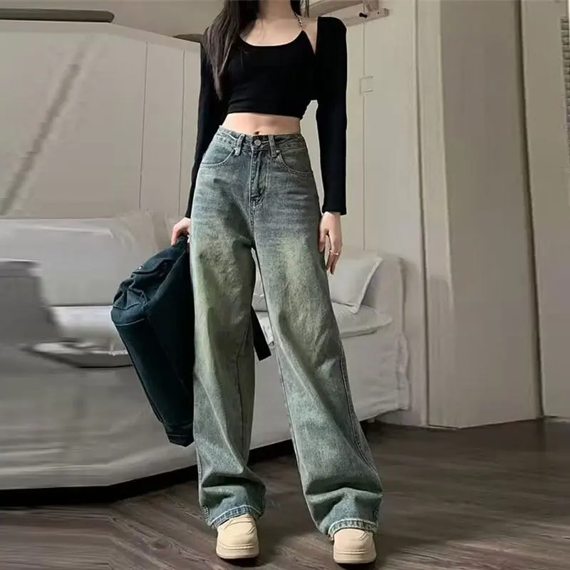 Vintage High-waisted Slimming Jeans American Style Casual Bell Bottoms Versatile Straight-leg Long Pants For Women - Image 8