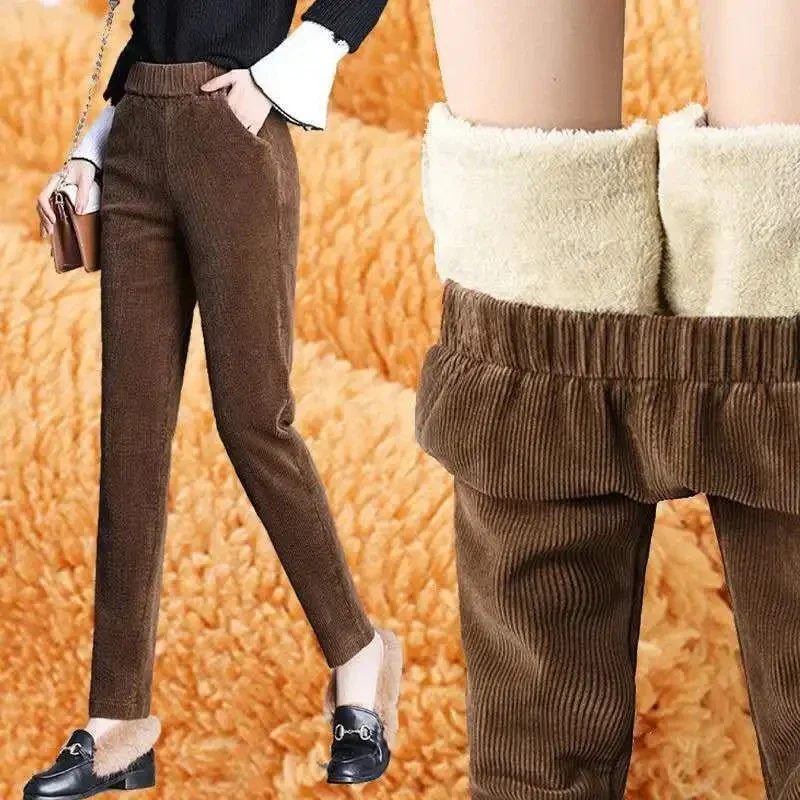 Women Corduroy Warm Pants Thick Plush Casual Pants Autumn Winter Leggings High Waist Harem Pants Trousers - Image 5