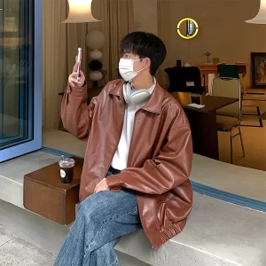 Vintage Leather Jackets Men Moto Coats Streetwear American Retro Baggy Zip-Up Clothing Bomber Outwear Chaquetas Minimalist Cool