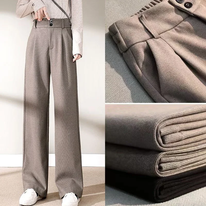 Autumn Winter Girls Comfortable Woolen Pants Female Narrow Straight Leg Trousers Lady Classic Fashion Thicken High Waisted Pants - Image 5