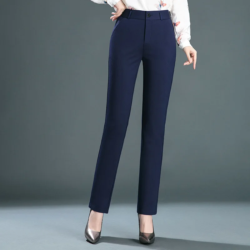 Stretch High Waist Trousers Women's Fashion Casual Pants Black Khaki Navy Blue Slacks Women Pantalones - Image 2