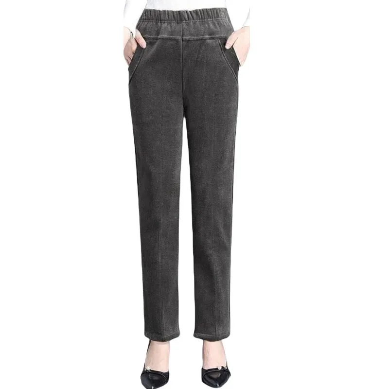 Thin & Plush Thick Casual Pants Fleece Pencil Pants Women's Corduroy Warm High Waist Pants Autumn Winter Leggings Pants Trousers - Image 2