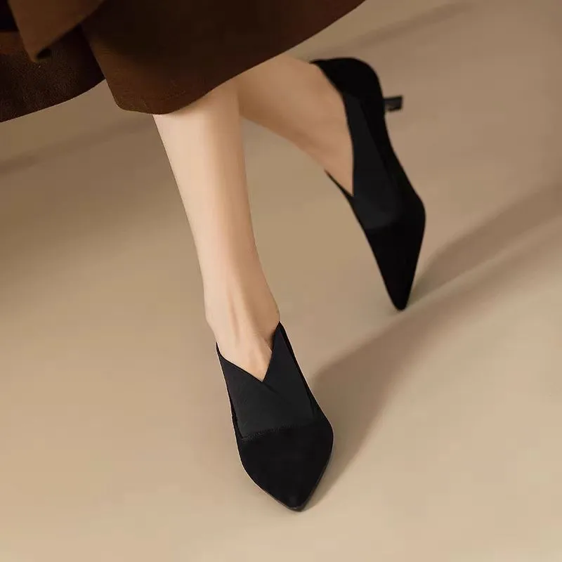 Spring/ Autumn New Comfortable Stiletto Women's Shoes Suede Party Women's Shoes Fashion Pointed Toe High Heels Zapatos De Mujer