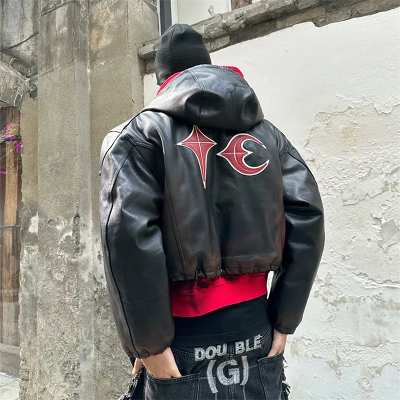 NEW Thug Club High-quality Heavyweight Ins Cotton Leather Jacket Casual Hooded High Street Loose Vintage Street Rock Men Women - Image 2