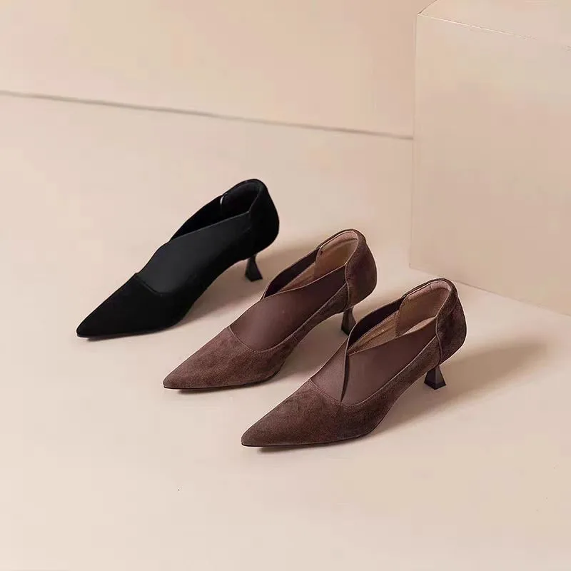 Spring/ Autumn New Comfortable Stiletto Women's Shoes Suede Party Women's Shoes Fashion Pointed Toe High Heels Zapatos De Mujer - Image 5