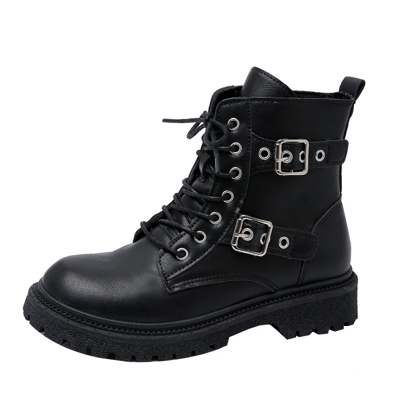 New Round Toe Fashionable Side Zipper Motorcycle Shoes Solid Color Elegant Warm Casual Lace-up Non-slip Women's Boots - Image 6