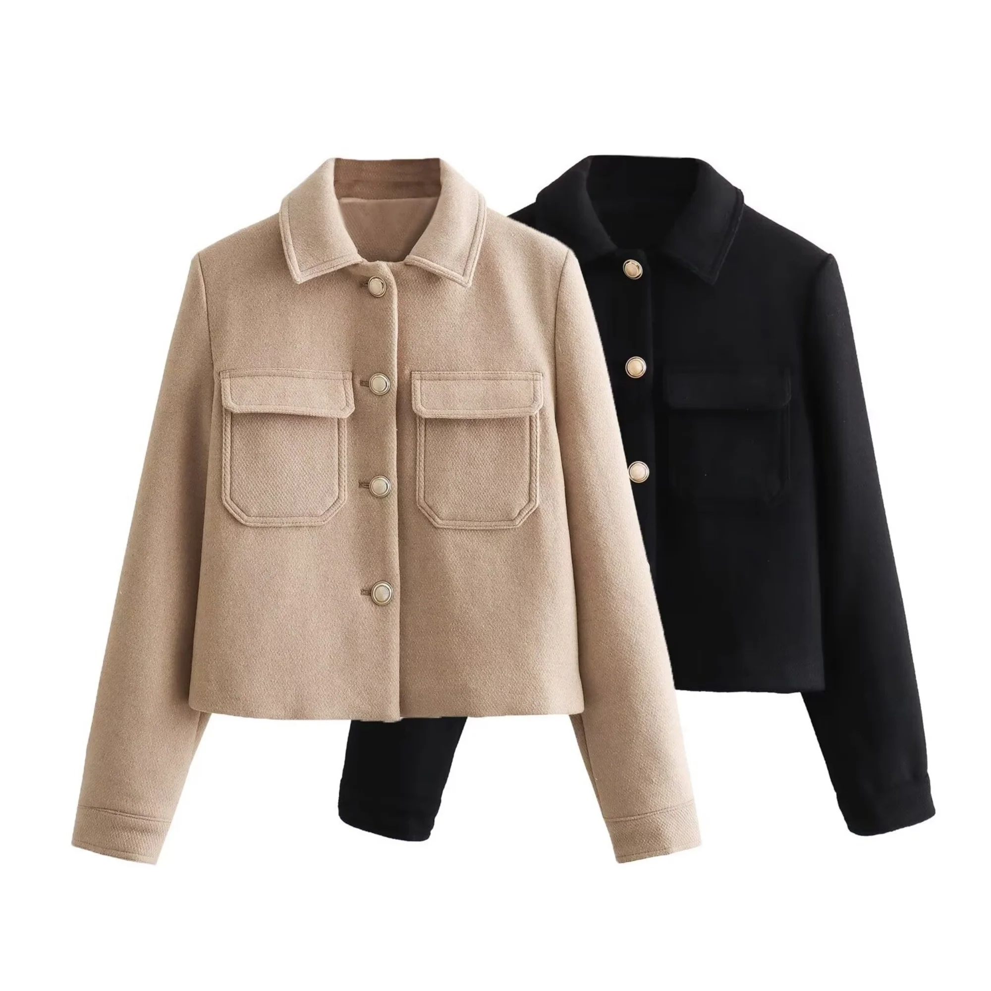 2025 Autumn New Women Fashion Collection Jacket Single Row Metal Button Outerwear Turndown Collar Jacket Short Coat - Image 3