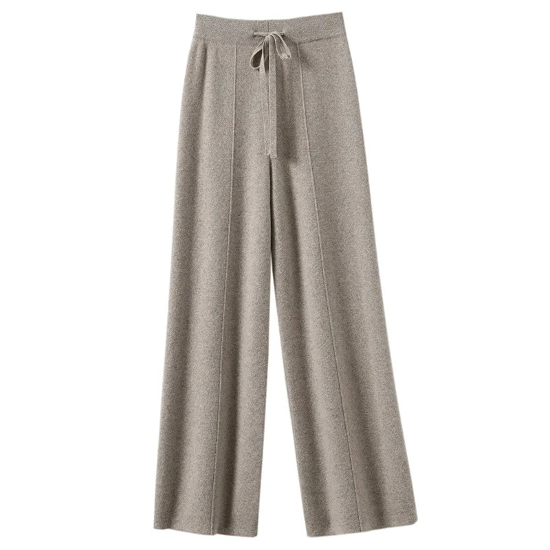Women's High waisted warm knit wide leg straight leg pants for women, solid color loose wide leg pants - Image 3