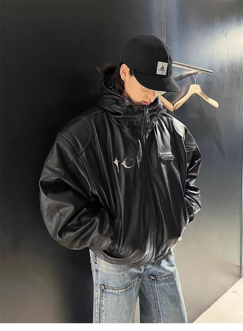 NEW Thug Club High-quality Heavyweight Ins Cotton Leather Jacket Casual Hooded High Street Loose Vintage Street Rock Men Women - Image 4