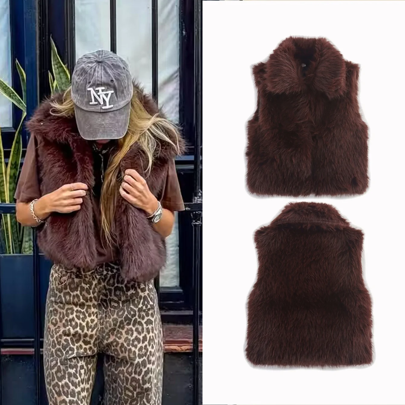 2025 Autumn Solid Women's Thick Warm Faux Fur Waistcoat Sleeveless Lapel Collar Front Hook Female Outerwear Fashion Chic Vest To - Image 5