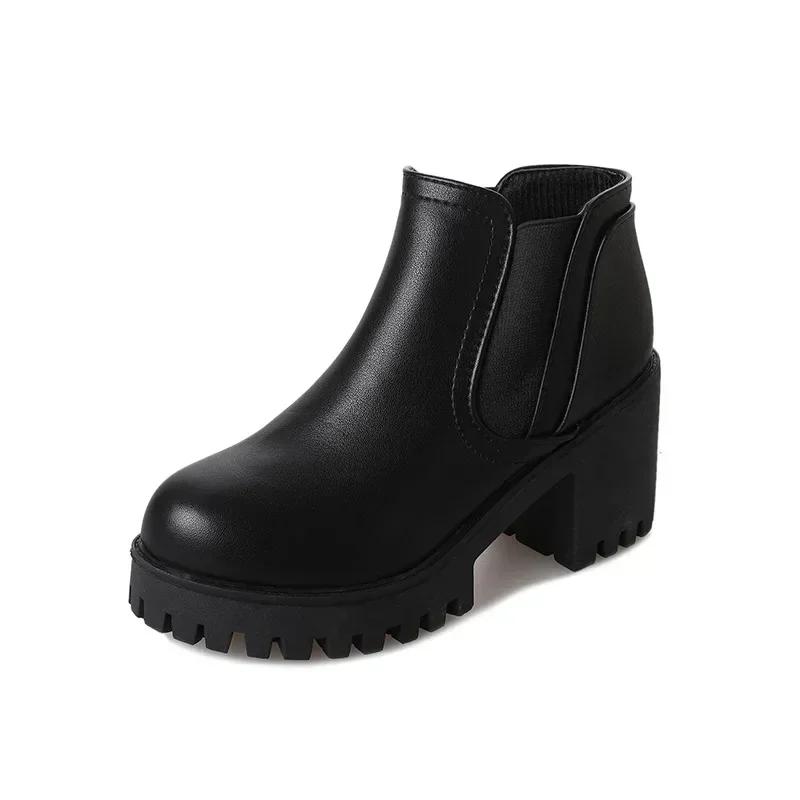 New Autumn and Winter Fashionable and Comfortable Round Toe High Heels Casual Thick Heel Solid Color Sleeve Fashion Boots - Image 7