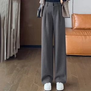 Autumn Winter Girls Comfortable Woolen Pants Female Narrow Straight Leg Trousers Lady Classic Fashion Thicken High Waisted Pants