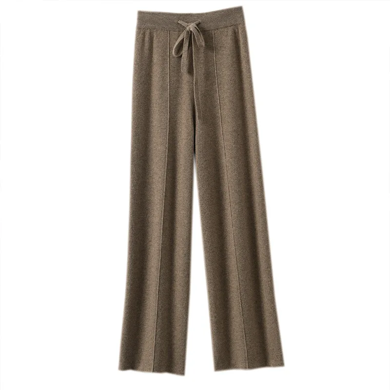 Women's High waisted warm knit wide leg straight leg pants for women, solid color loose wide leg pants - Image 2