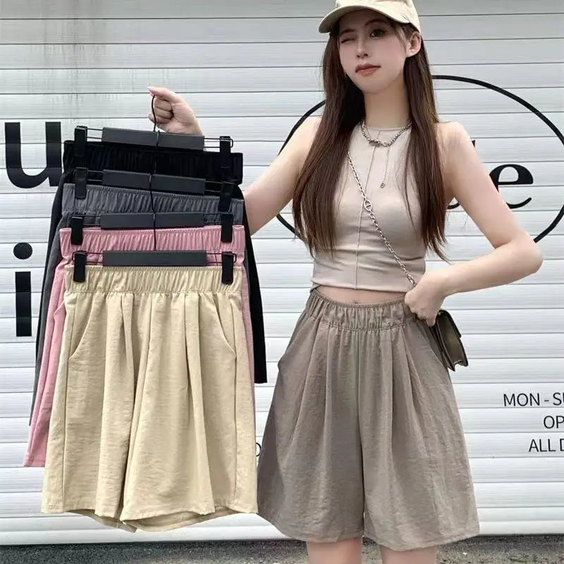 Women Solid Shorts With Pockets 2024 Elastic Waist Loose Style Summer Shorts for Female Girls Beach Holidays Bottom Shorts - Image 6