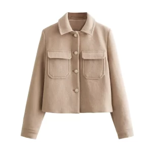 2025 Autumn New Women Fashion Collection Jacket Single Row Metal Button Outerwear Turndown Collar Jacket Short Coat