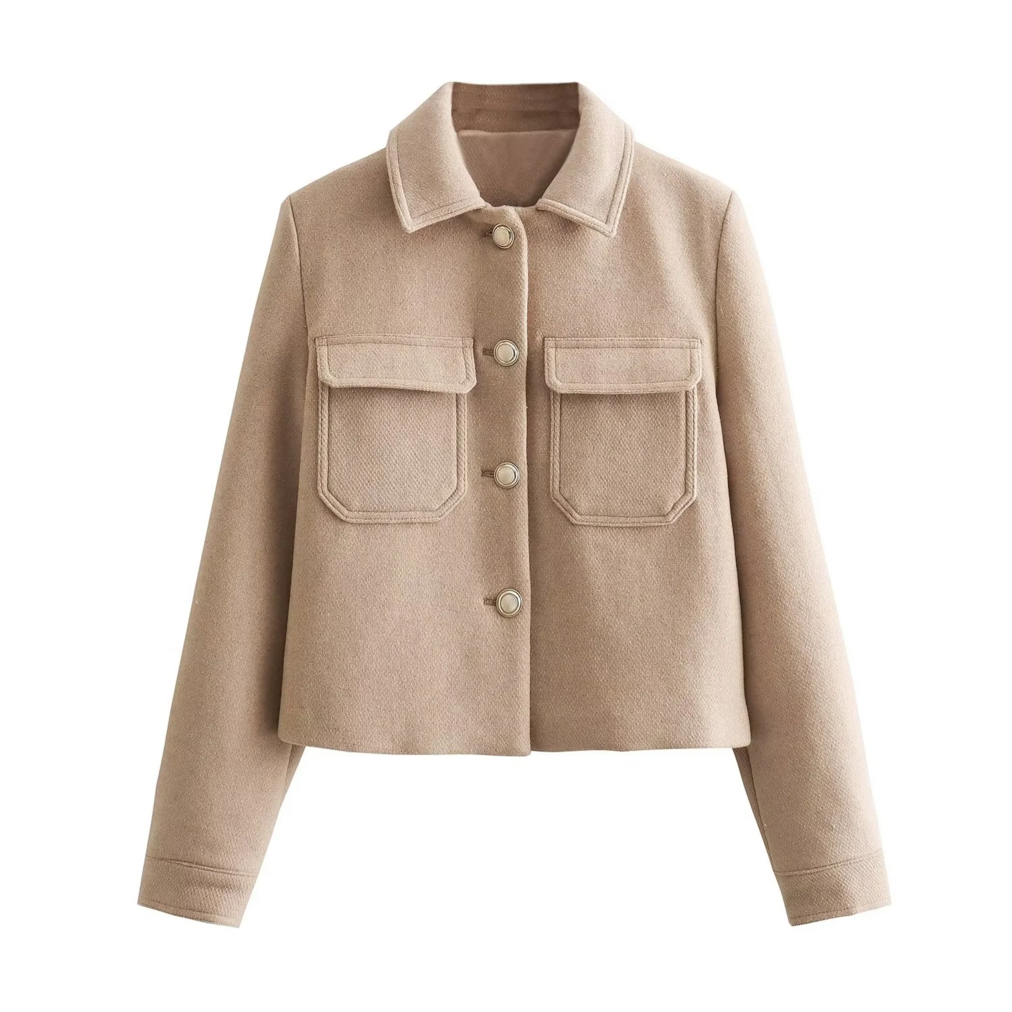 2025 Autumn New Women Fashion Collection Jacket Single Row Metal Button Outerwear Turndown Collar Jacket Short Coat