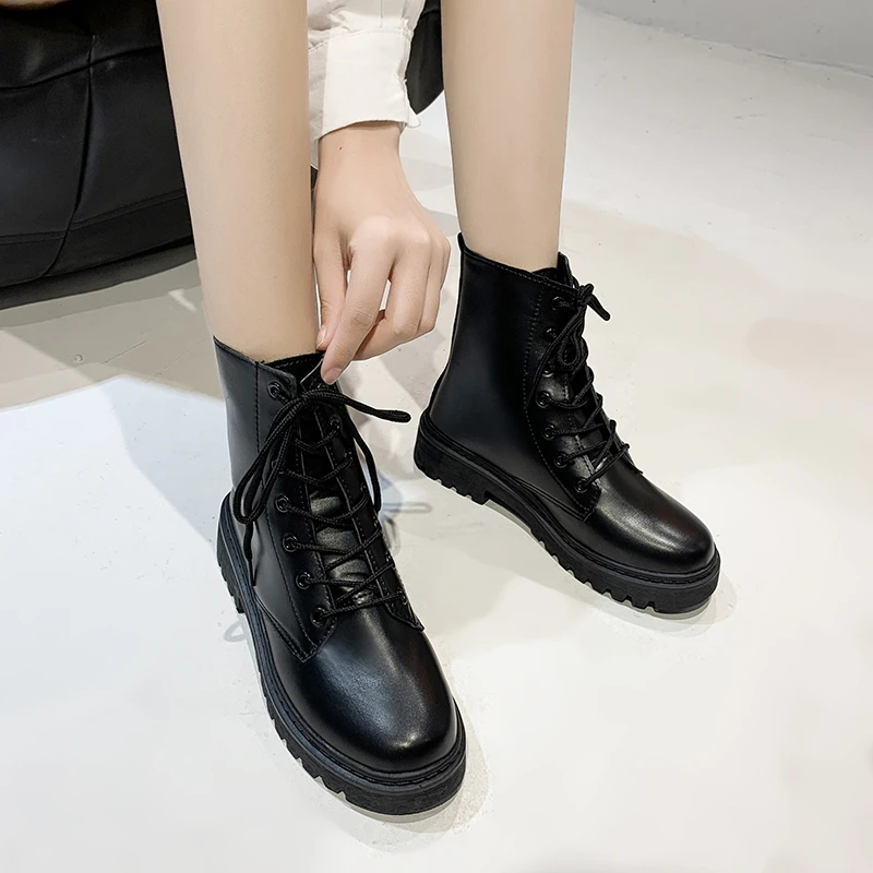 New Style Round Toe Square Heel Cross Strap Fashionable Women's Shoes Casual and Comfortable Plus Velvet Warm Short Boots - Image 4