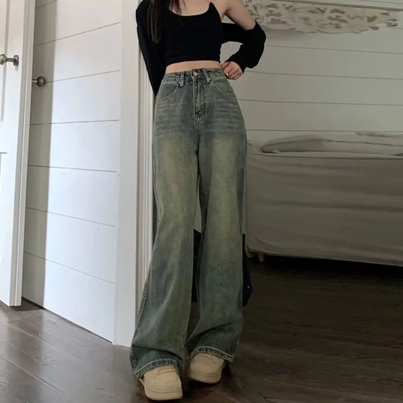 Vintage High-waisted Slimming Jeans American Style Casual Bell Bottoms Versatile Straight-leg Long Pants For Women - Image 7