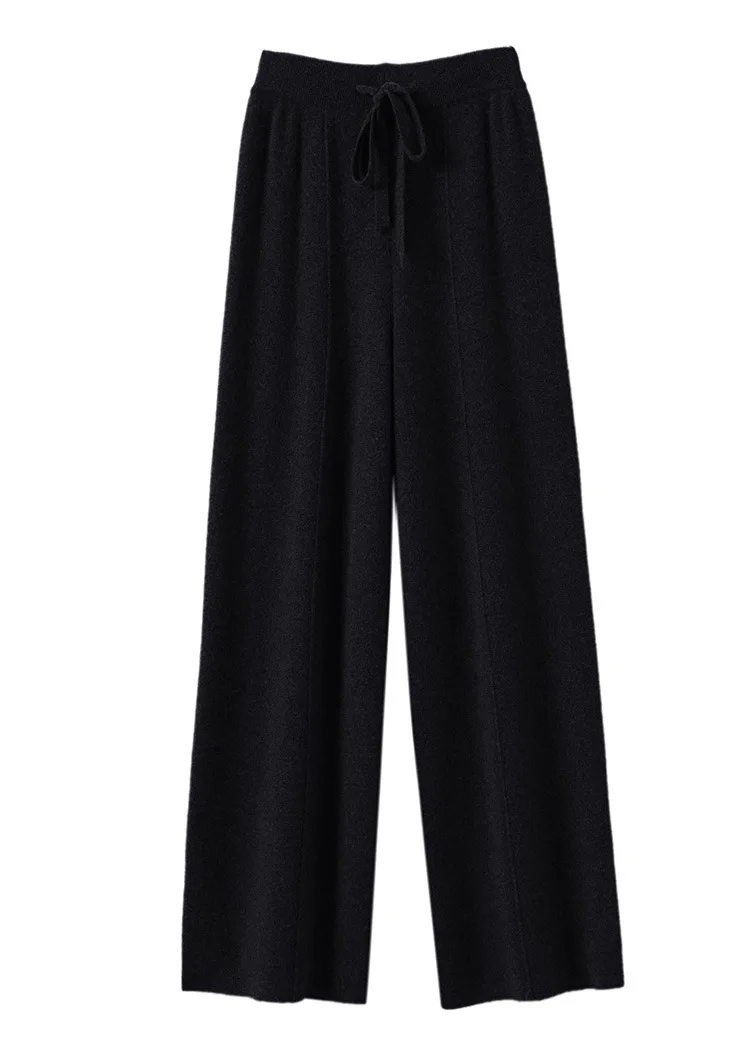 Women's High waisted warm knit wide leg straight leg pants for women, solid color loose wide leg pants - Image 4
