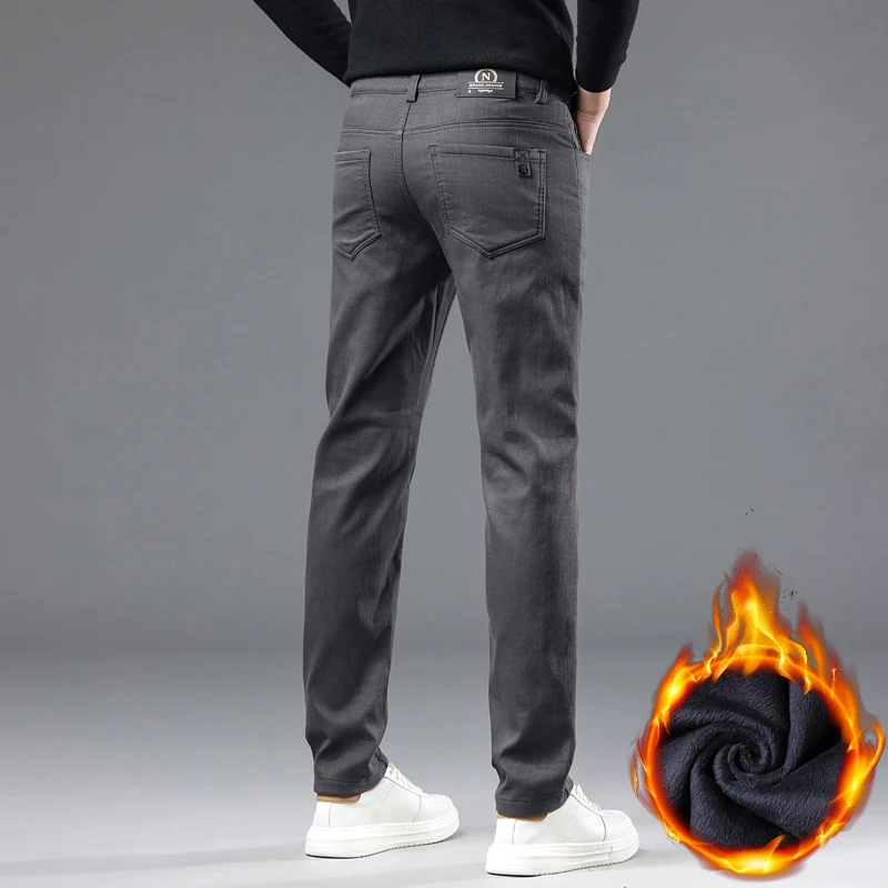 Winter New 2025 Fleece Pants Men's Thick Slim Elastic Business Casual Velvet Pants Warm Fashion Solid Color Plush Trousers Male - Image 9