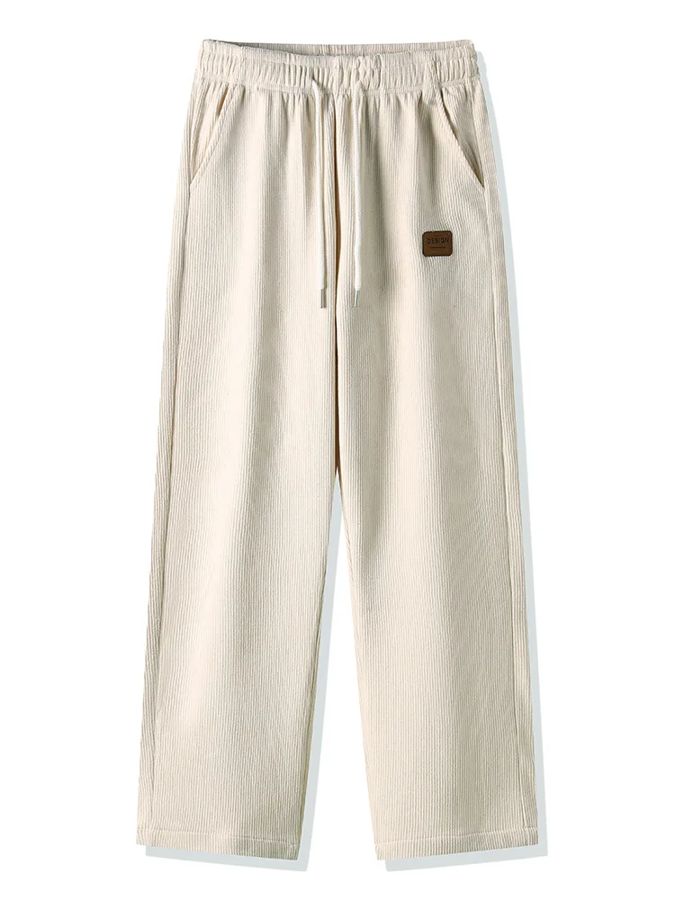 Winter Thick Warm Corduroy Sweatpants Men Fleece Liner Drawstring Straight Loose Track Pants Male Casual Fleece Thermal Trousers