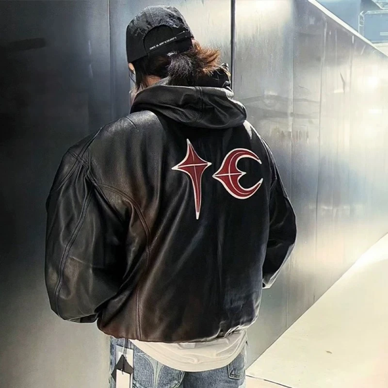NEW Thug Club High-quality Heavyweight Ins Cotton Leather Jacket Casual Hooded High Street Loose Vintage Street Rock Men Women - Image 5