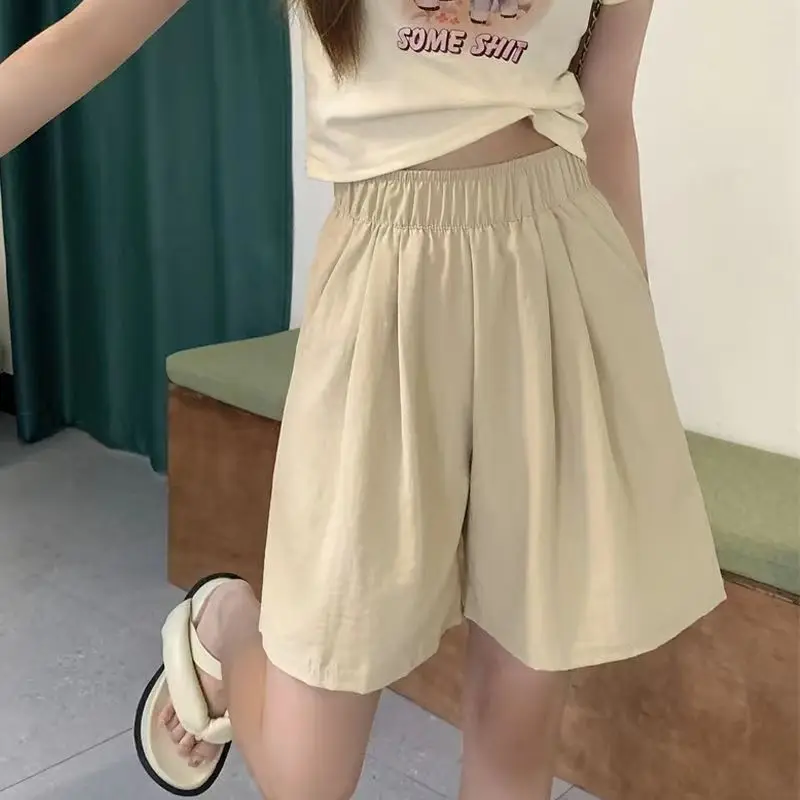 Women Solid Shorts With Pockets 2024 Elastic Waist Loose Style Summer Shorts for Female Girls Beach Holidays Bottom Shorts - Image 2
