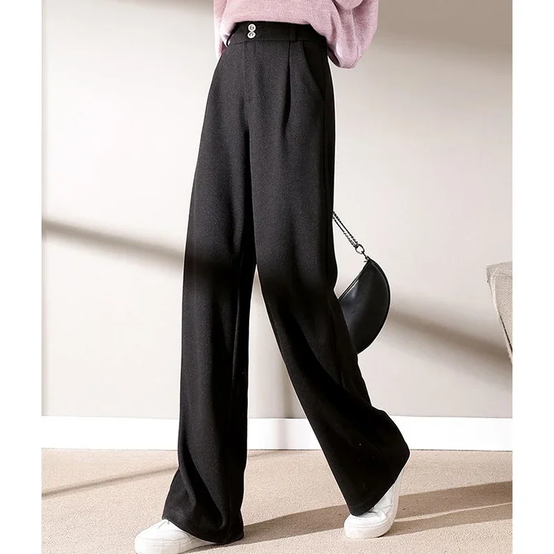 Autumn Winter Girls Comfortable Woolen Pants Female Narrow Straight Leg Trousers Lady Classic Fashion Thicken High Waisted Pants - Image 9