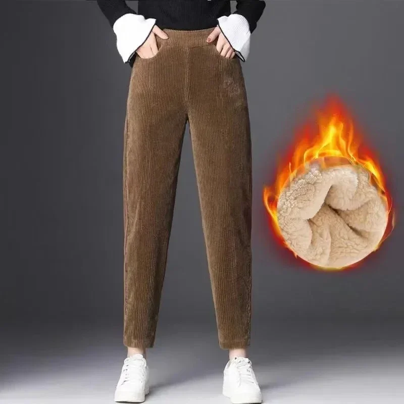 Women Corduroy Warm Pants Thick Plush Casual Pants Autumn Winter Leggings High Waist Harem Pants Trousers - Image 8