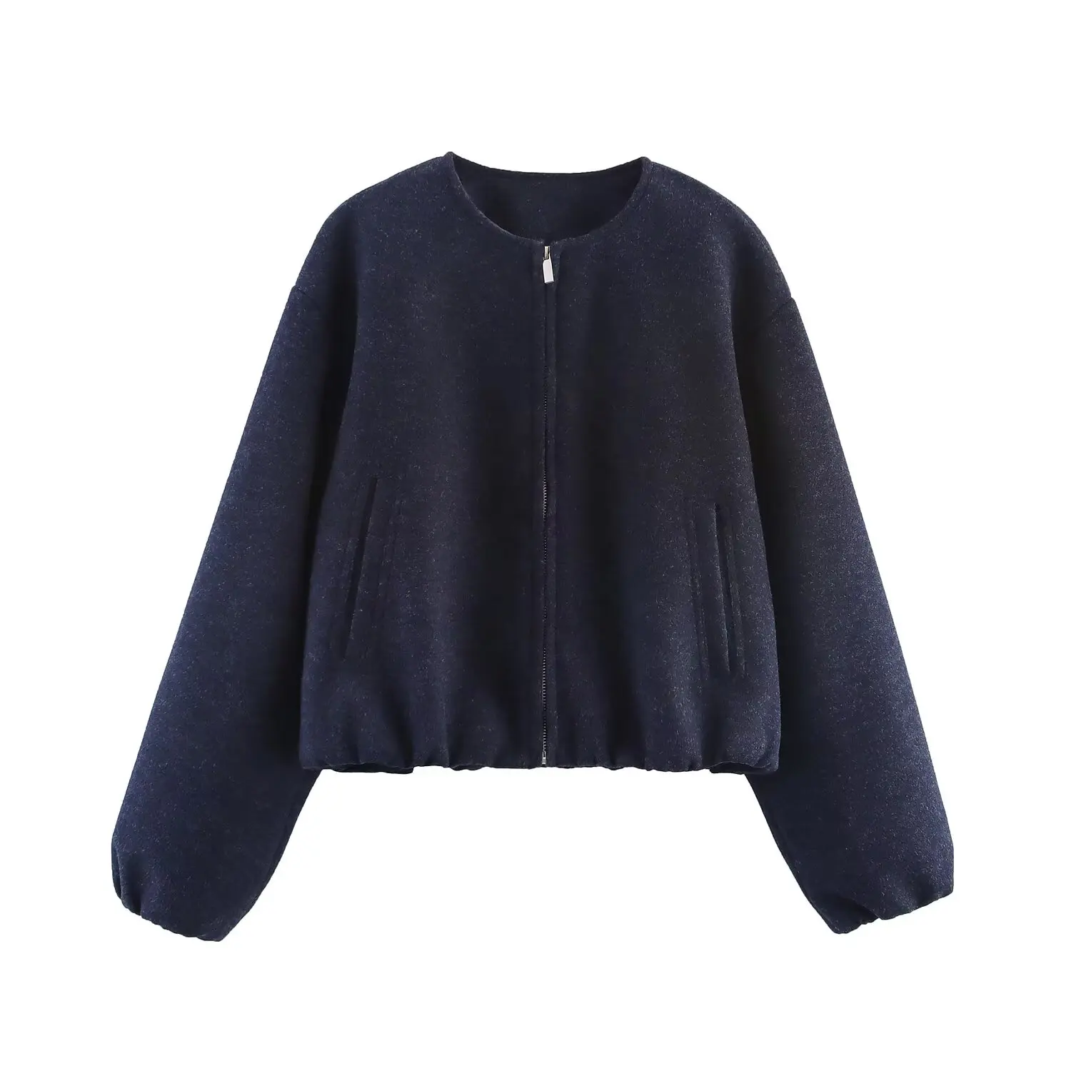 Women Fashion Short Jacket Coat Autumn And Winter New Retro O-Neck Long Sleeve Jacket Elastic Hem Zipper Soft Women'S Outerwear - Image 3