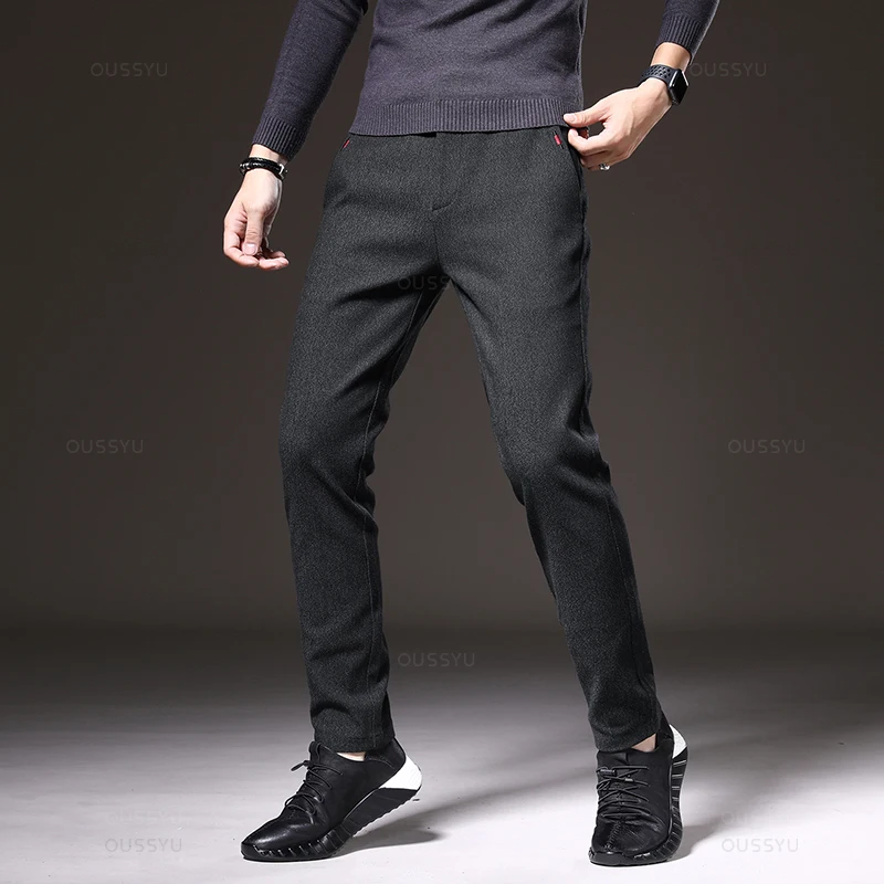 Autumn Men's Casual Pants Business Fashion Elastic Waist Slim Fit Stretch Thick Gray Black Cotton Trousers Male - Image 7