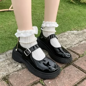 Spring/Autumn Fashionable Women's Elegant Flat Black Walking Shoes Luxury Zapatos Mujer Beaded Mary Jane Leather Shoes