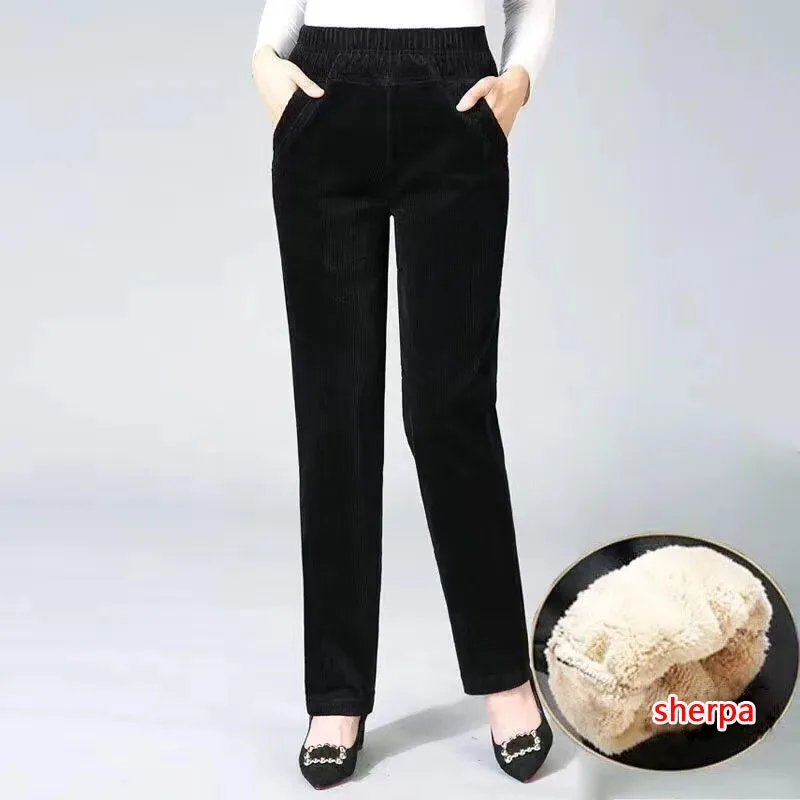 Thin & Plush Thick Casual Pants Fleece Pencil Pants Women's Corduroy Warm High Waist Pants Autumn Winter Leggings Pants Trousers - Image 7