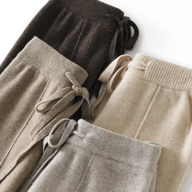 Women's High waisted warm knit wide leg straight leg pants for women, solid color loose wide leg pants - Image 9