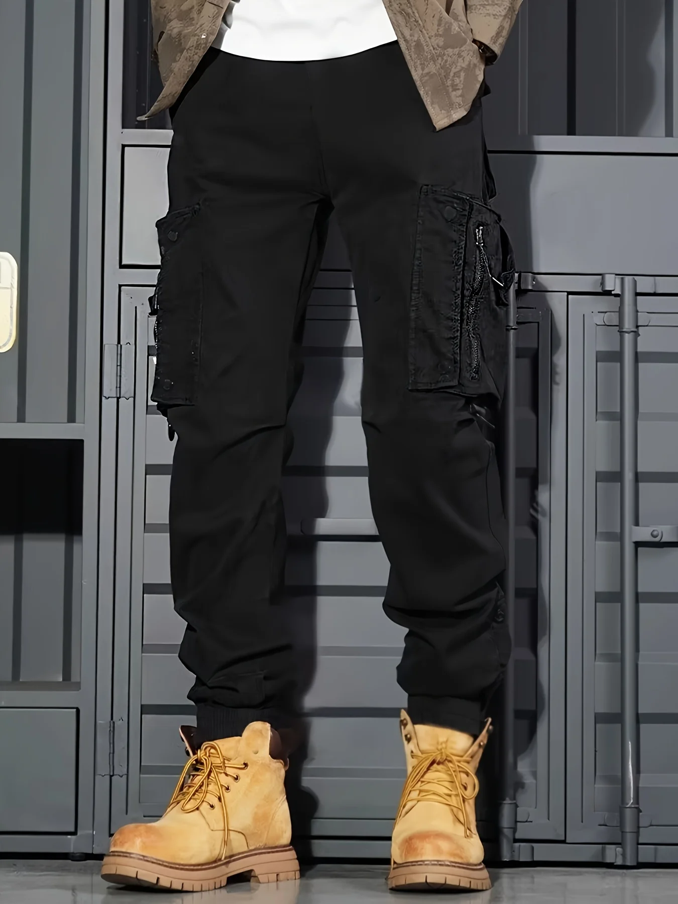 Men Cargo Jogger Pants Autumn Winter Fleece Sweatpants Mens Fleece Overalls Joggers Sweat Pocket Pants Cargo Trousers Streetwear - Image 2