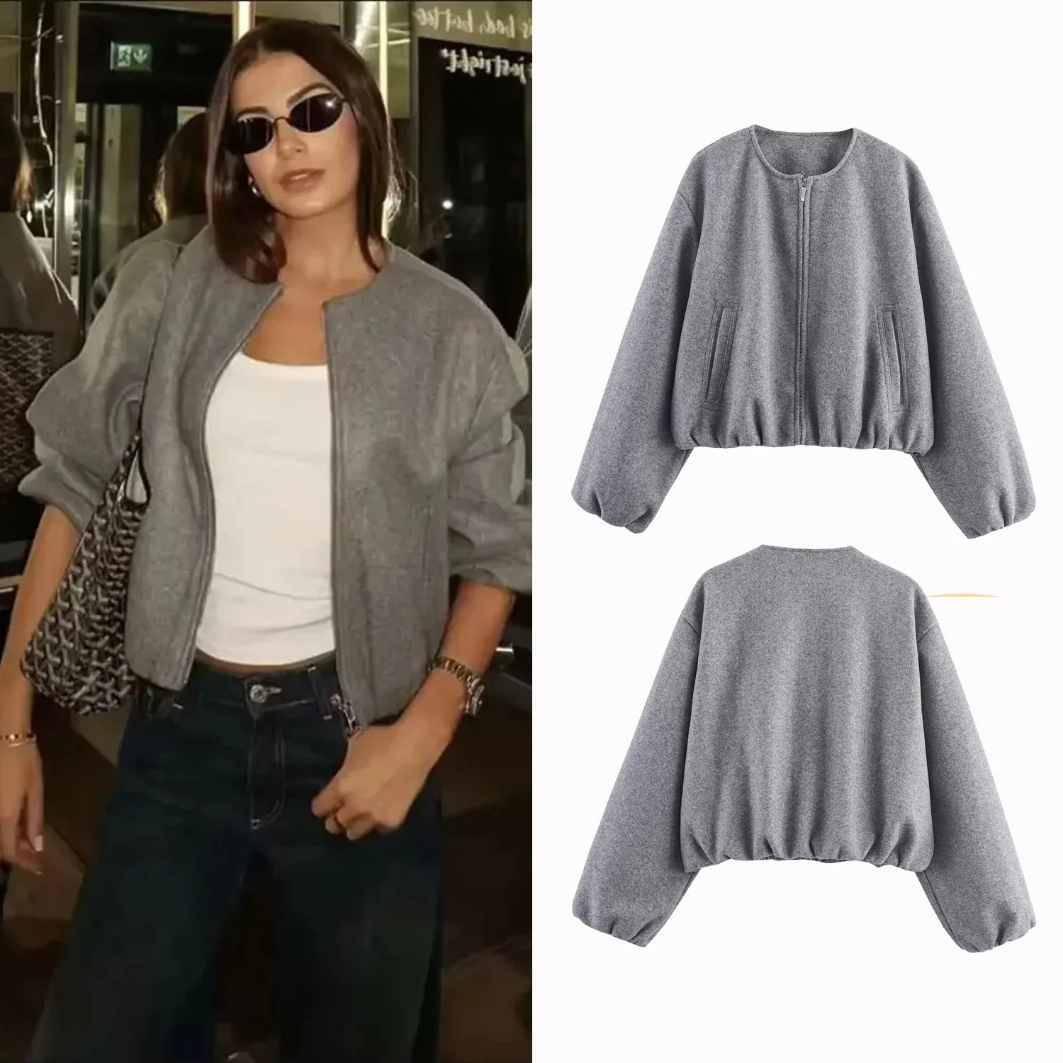 Women Fashion Short Jacket Coat Autumn And Winter New Retro O-Neck Long Sleeve Jacket Elastic Hem Zipper Soft Women'S Outerwear - Image 4