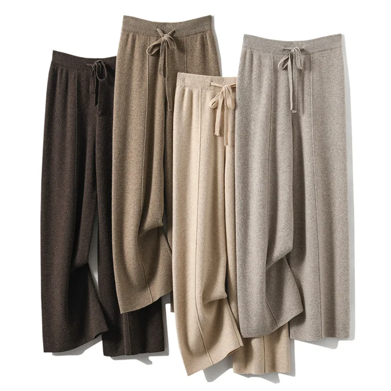 Women's High waisted warm knit wide leg straight leg pants for women, solid color loose wide leg pants - Image 10