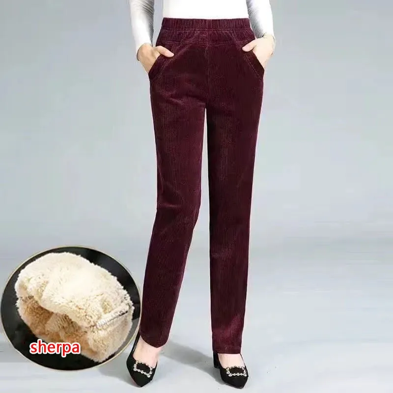 Thin & Plush Thick Casual Pants Fleece Pencil Pants Women's Corduroy Warm High Waist Pants Autumn Winter Leggings Pants Trousers - Image 3