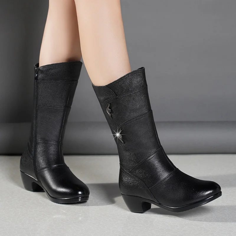 New Winter Elegant Fashion Chunky Mid-calf Boots Round Head Sexy Comfortable Side Zipper Fashion Women's Knight Boots - Image 5