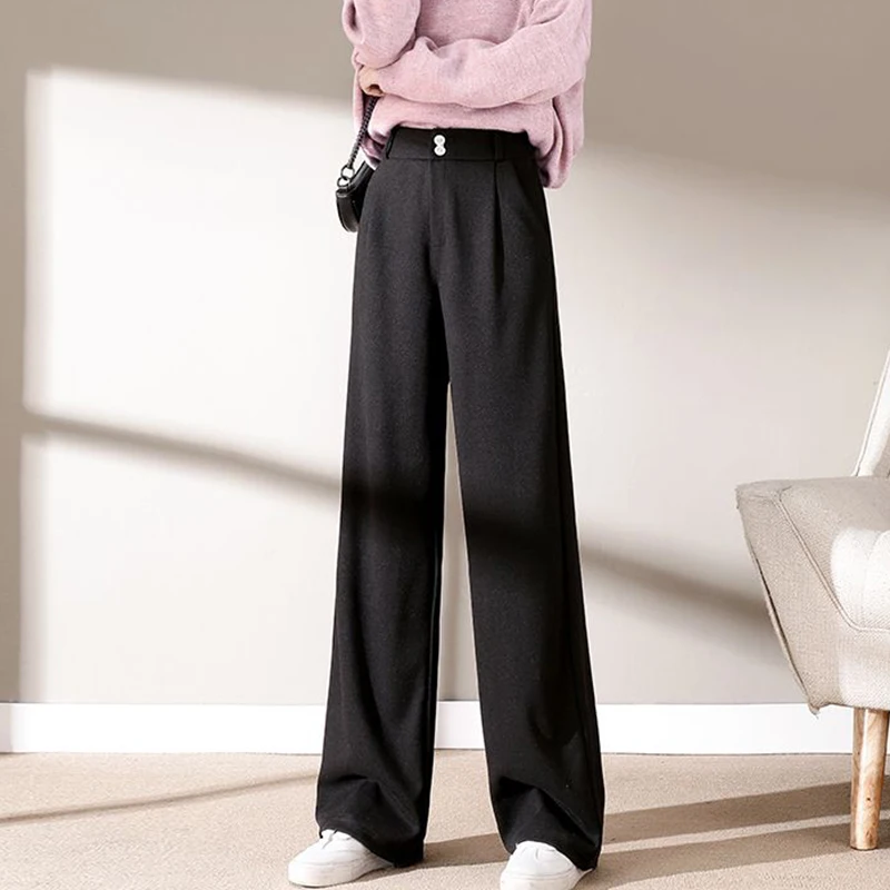 Autumn Winter Girls Comfortable Woolen Pants Female Narrow Straight Leg Trousers Lady Classic Fashion Thicken High Waisted Pants - Image 7